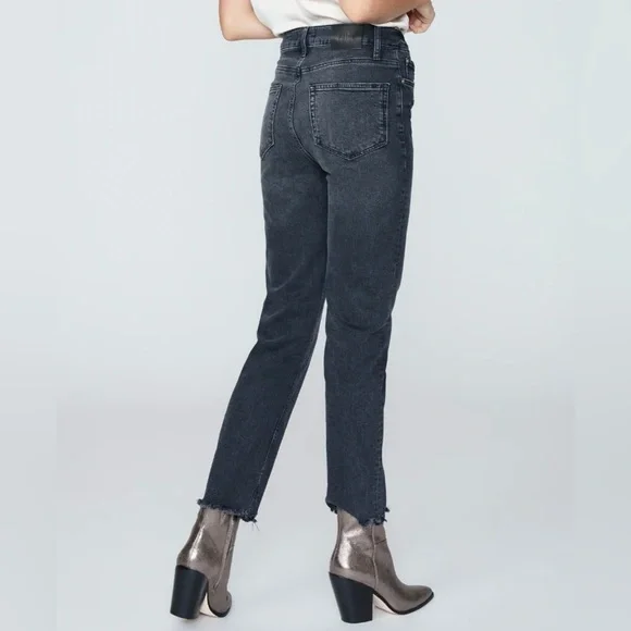 Paige Stella Straight Black Shore Distressed Denim Leg Jeans Women's Size 29 NWT